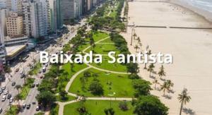 Imagem exibe a horla da praia de Santos no Litoral de SP com foco na Baixada Santista